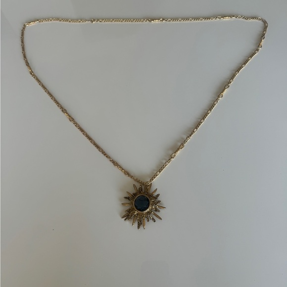 VINTAGE ACCESSOCRAFT NYC PENDANT BLUE GLASS STARBURST NECKLACE MIDCENTURY MINT - Picture 5 of 9